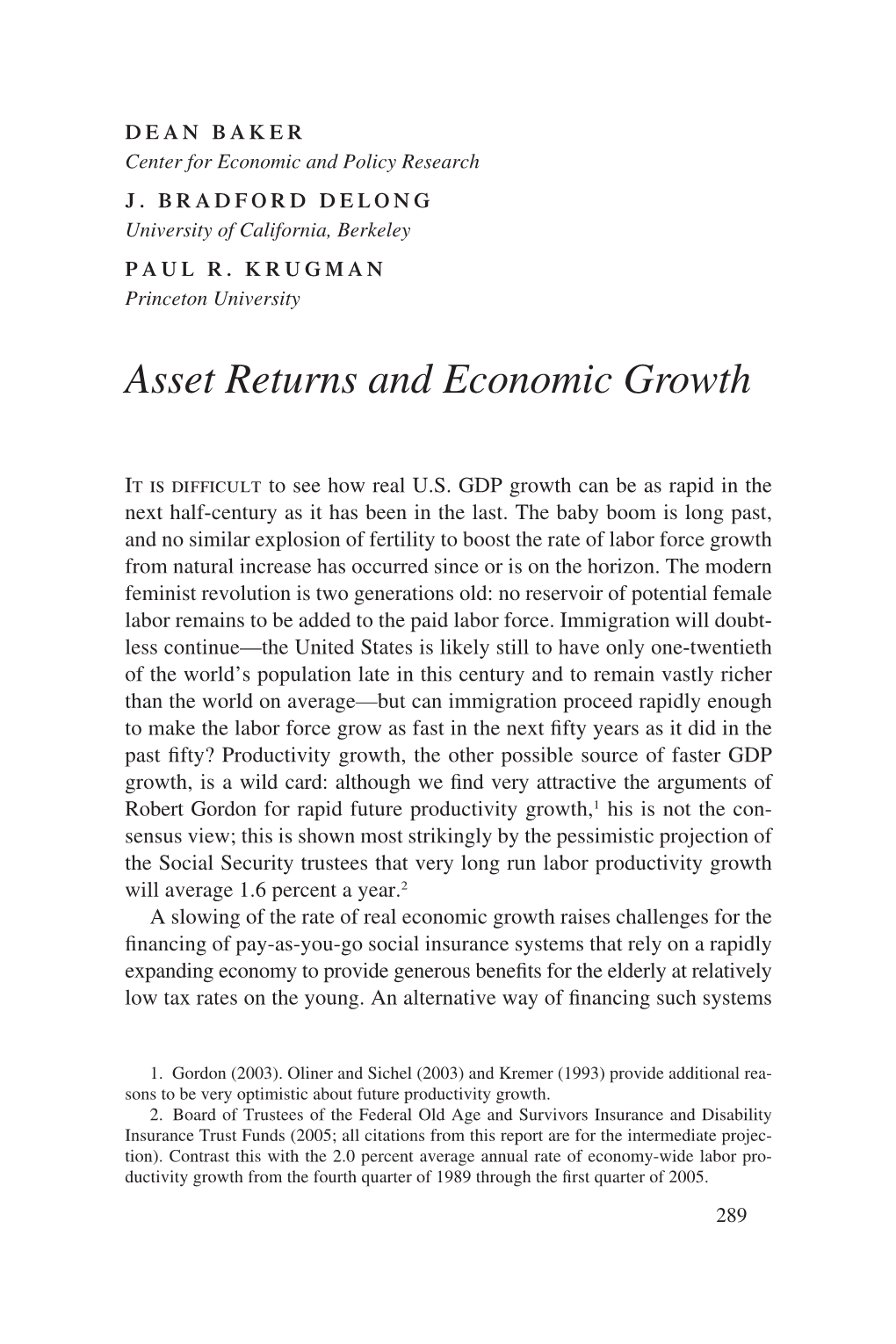 Asset Returns and Economic Growth