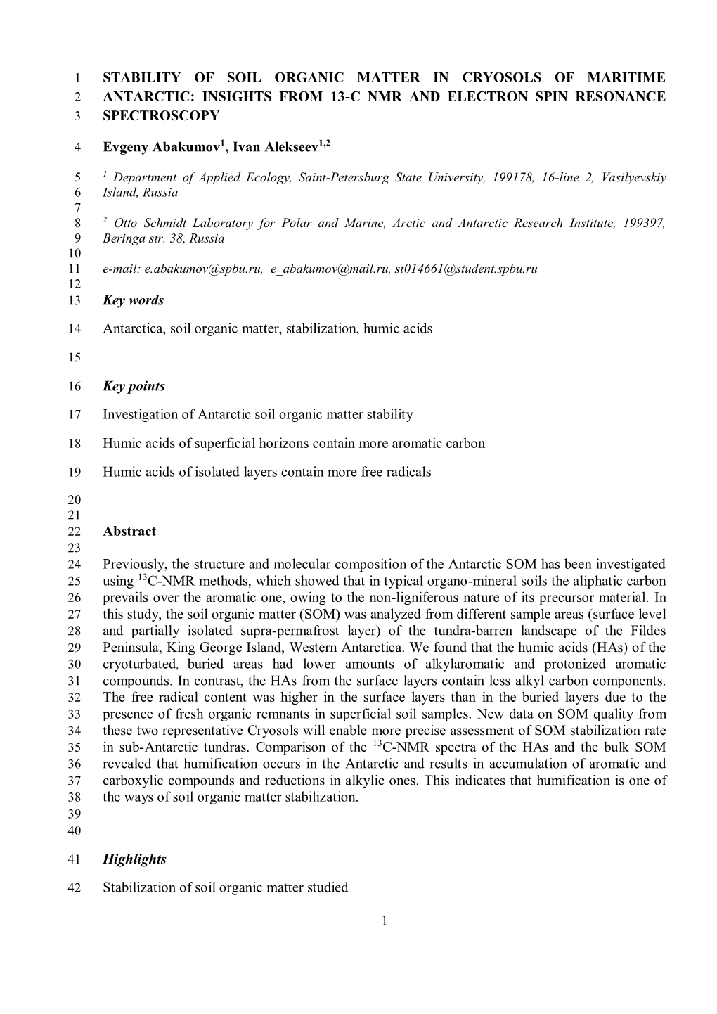 Stability of Soil Organic Matter in Cryosols of Maritime Antarctic