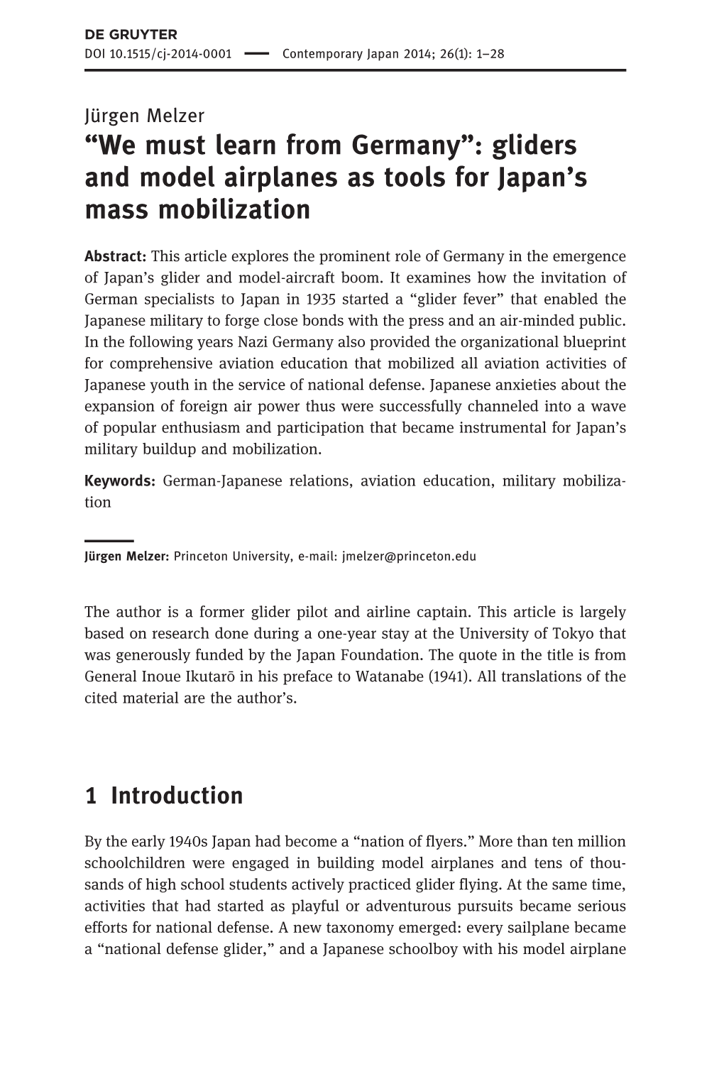 Gliders and Model Airplanes As Tools for Japan's Mass Mobilization