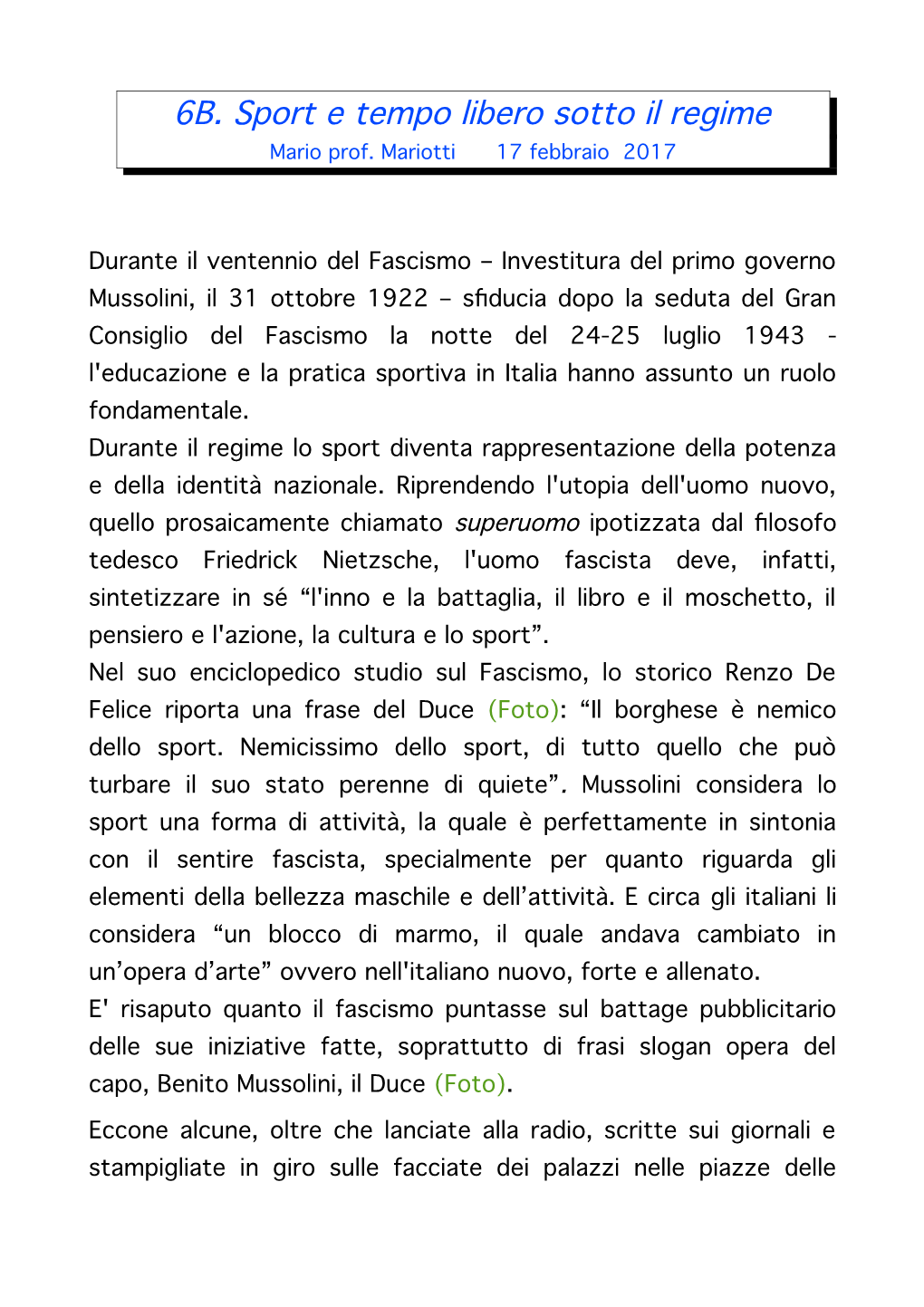 6B. Sport E Tempo Libero Sotto Il Regime Mario Prof