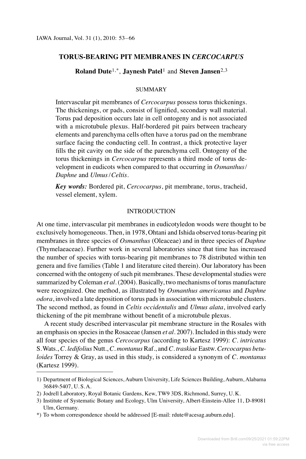 Downloaded from Brill.Com09/25/2021 01:59:22PM Via Free Access 54 IAWA Journal, Vol