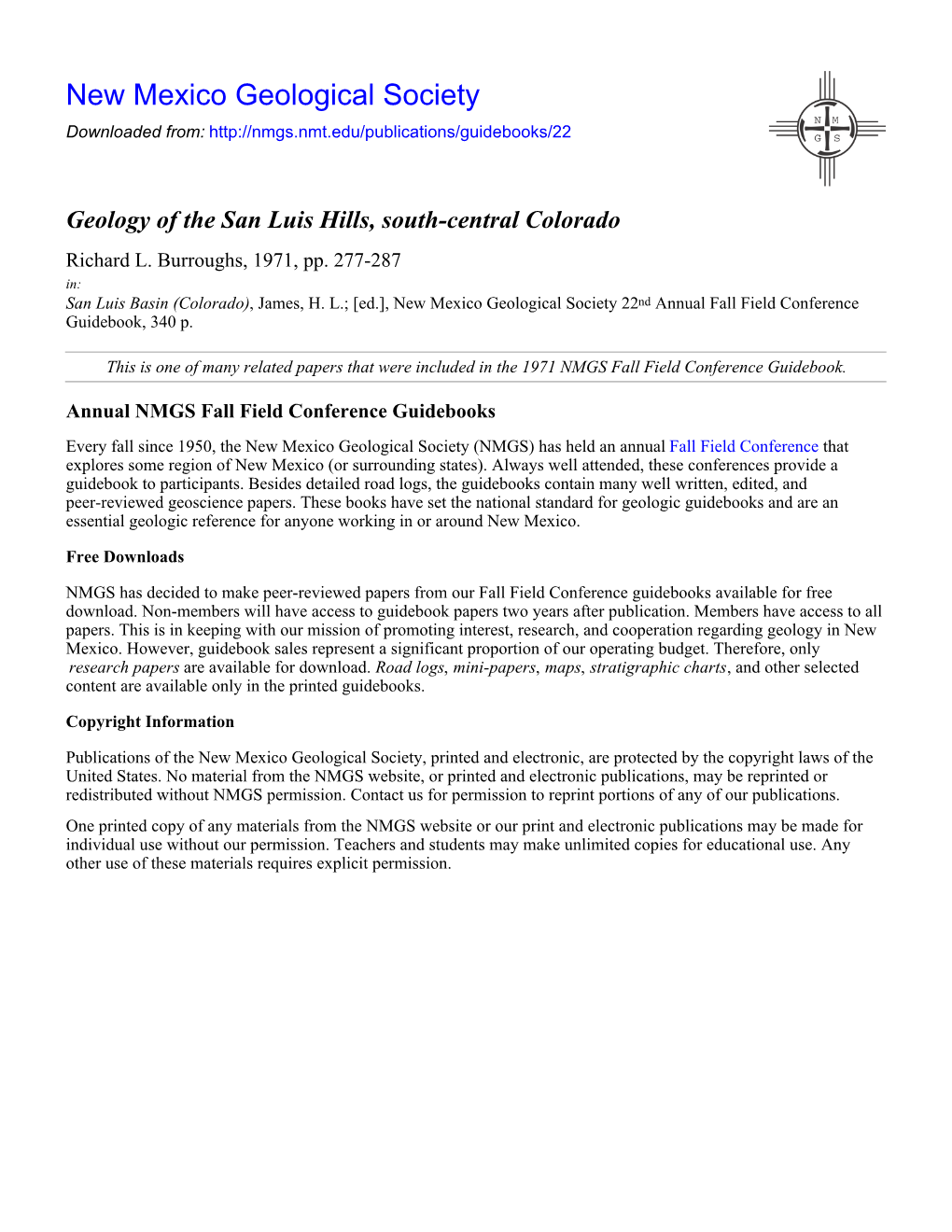 Geology of the San Luis Hills, South-Central Colorado Richard L