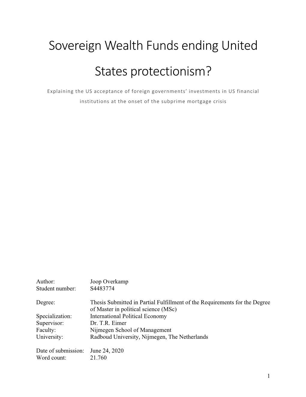 Sovereign Wealth Funds Ending United States Protectionism?