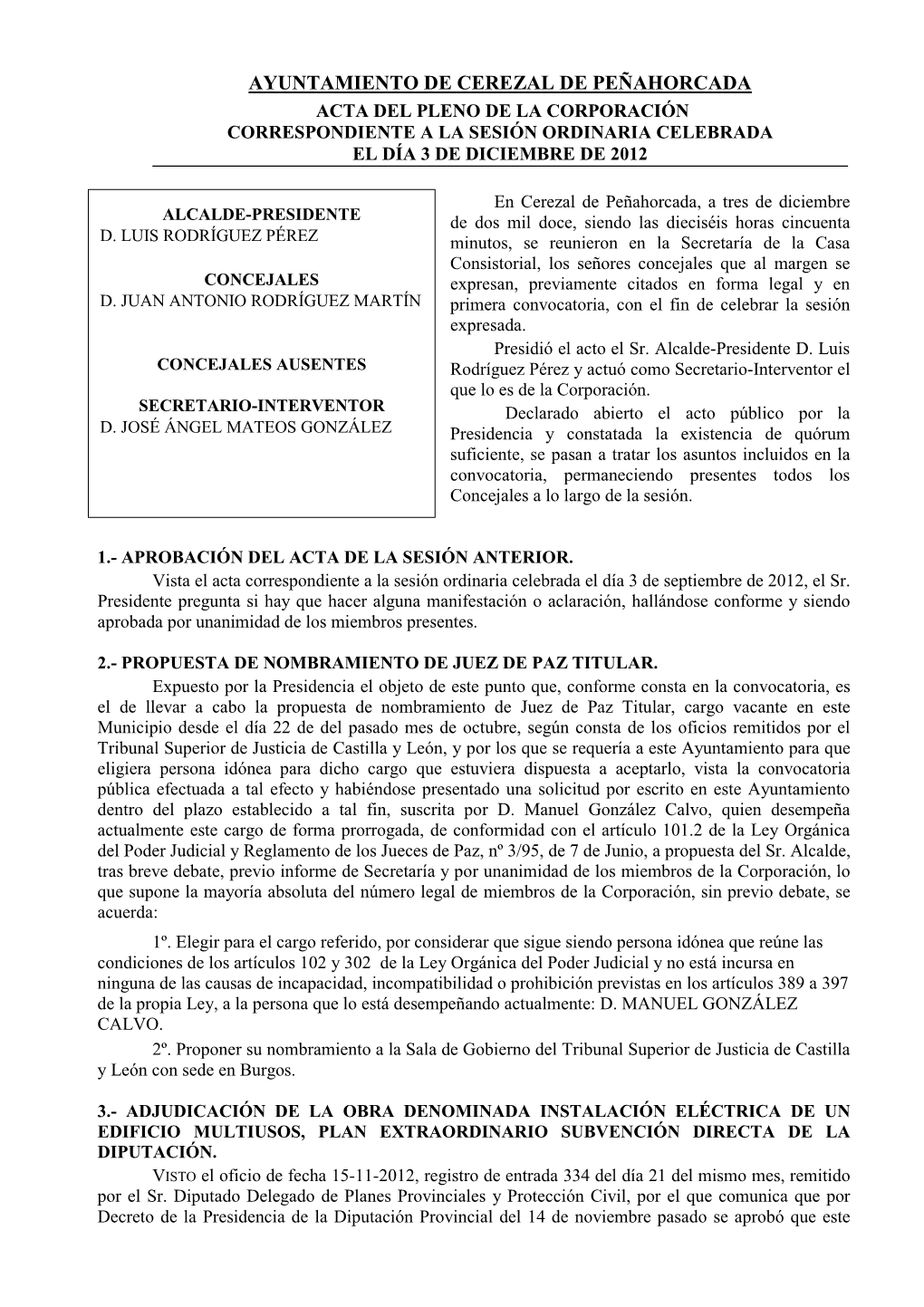 Acta Sesión Ordinaria 3 De Diciembre De 2012