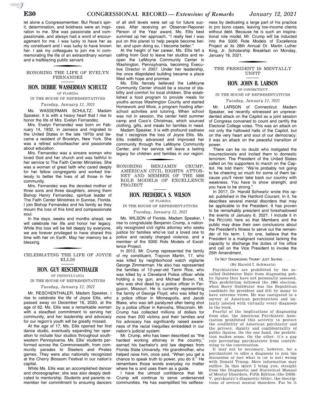 CONGRESSIONAL RECORD— Extensions of Remarks E30 HON. DEBBIE WASSERMAN SCHULTZ HON. GUY RESCHENTHALER HON. FREDERICA S. WILSON