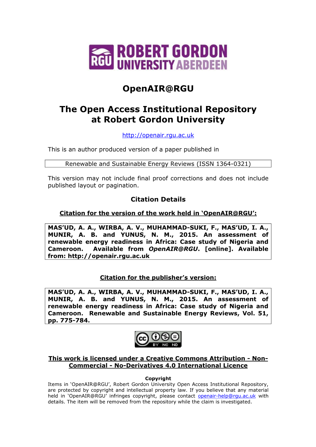 Openair@RGU the Open Access Institutional Repository at Robert