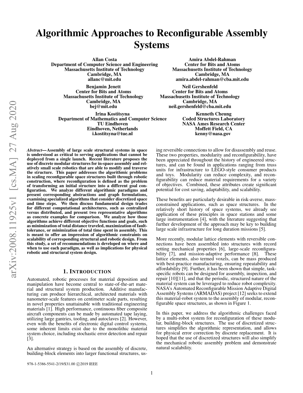 Algorithmic Approaches to Reconfigurable Assembly Systems