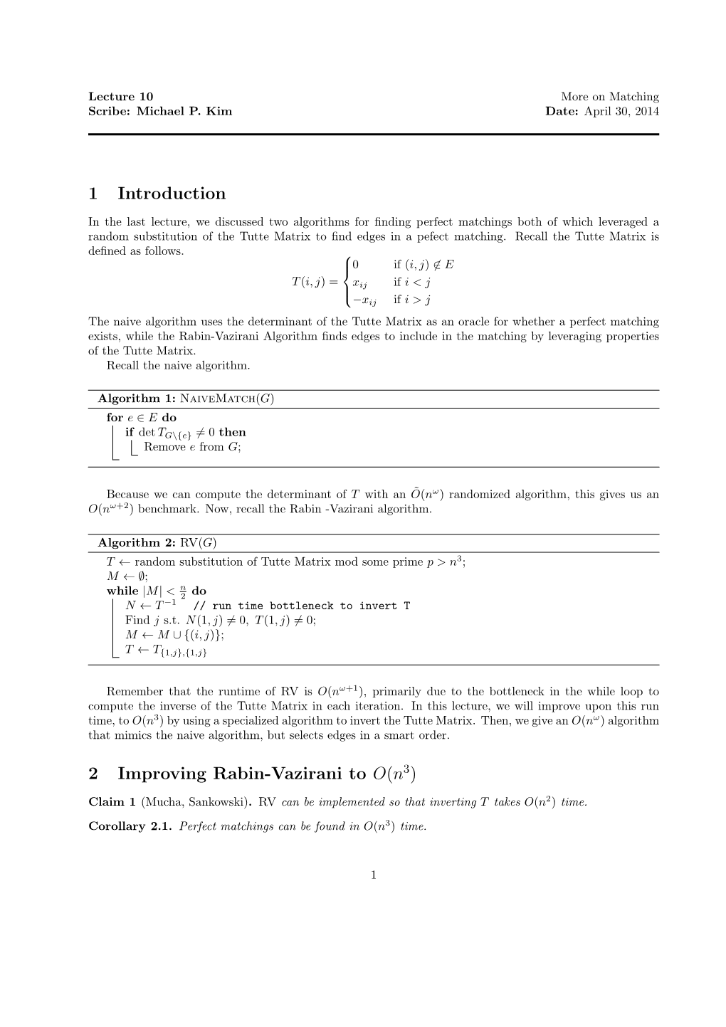 1 Introduction 2 Improving Rabin-Vazirani To