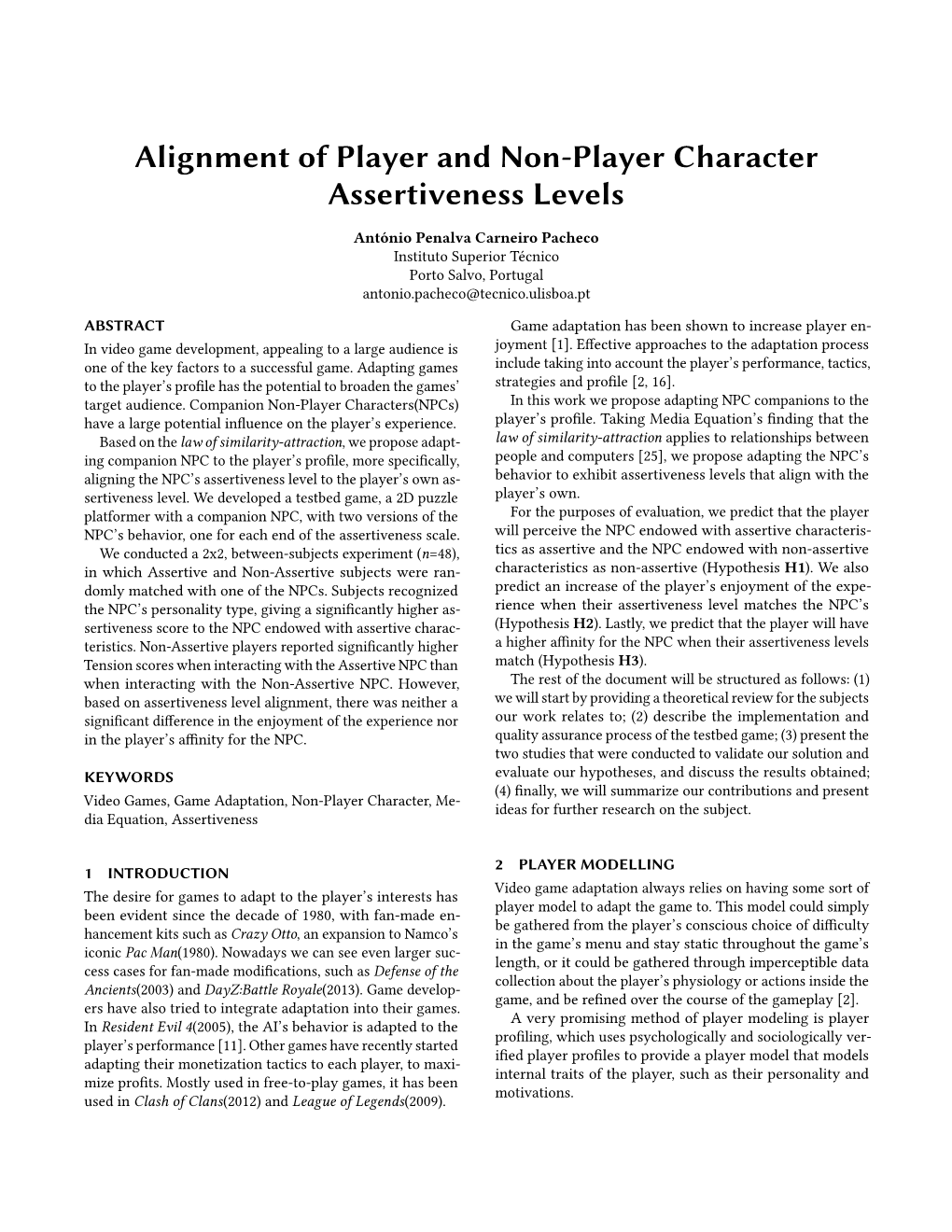 Alignment of Player and Non-Player Character Assertiveness Levels