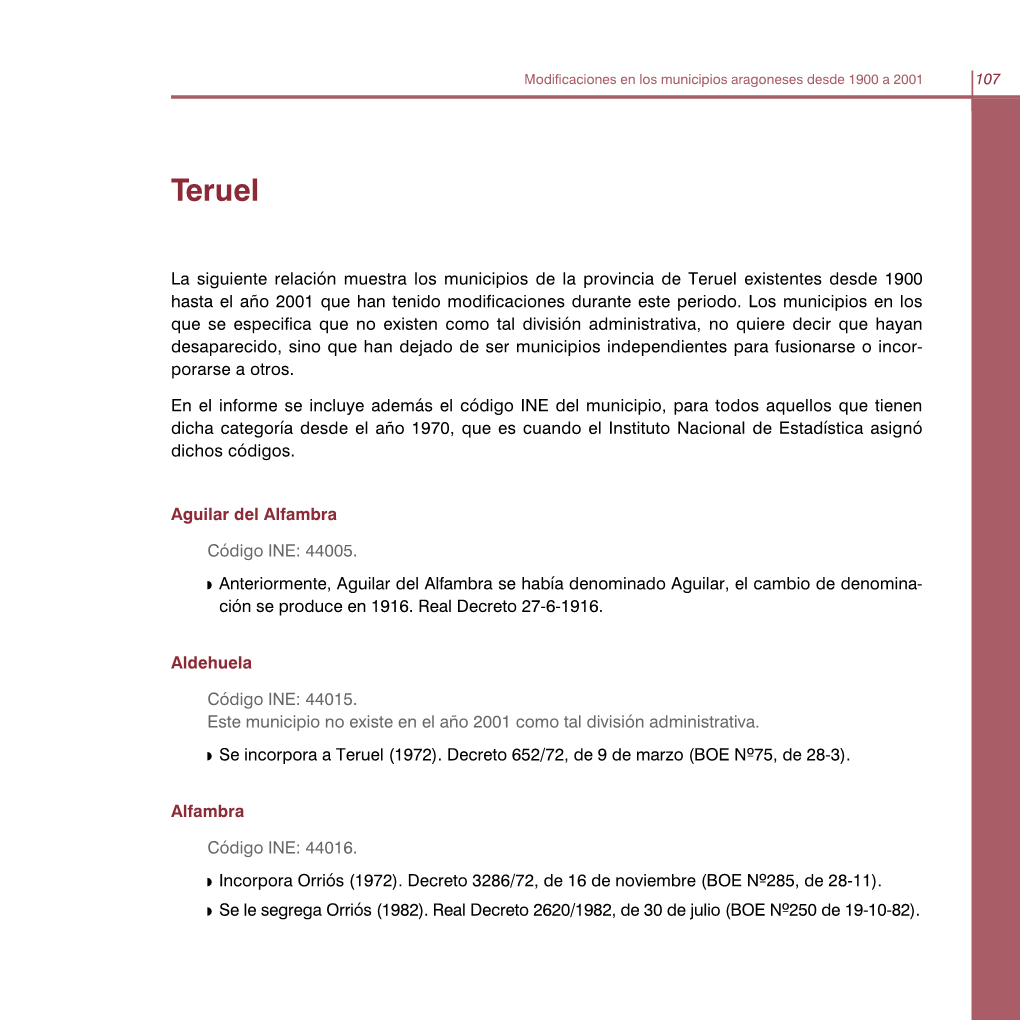 Modificaciones En Los Municipios Aragoneses Desde 1900 a 2001 107