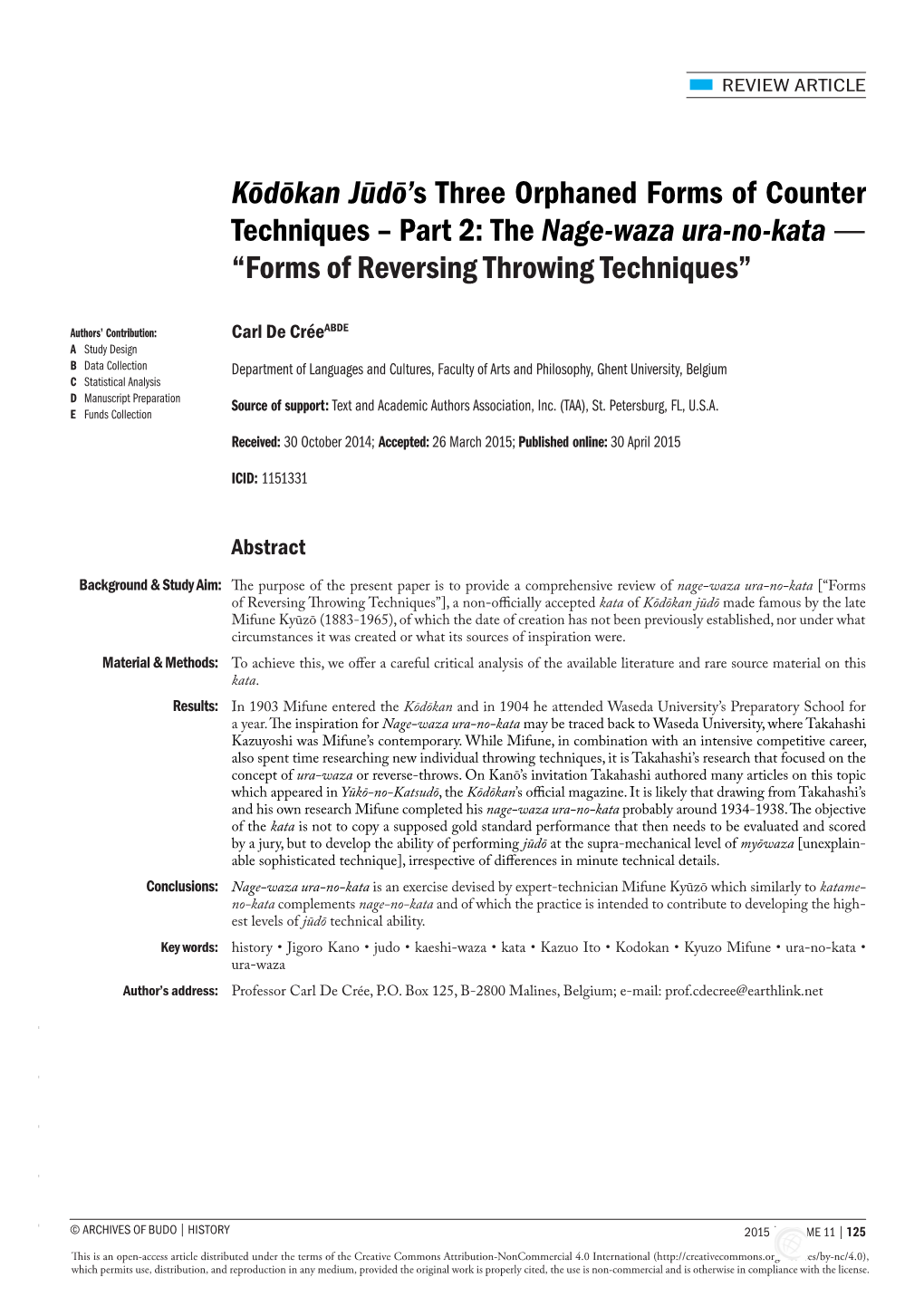 The Nage-Waza Ura-No-Kata ― “Forms of Reversing Throwing Techniques”