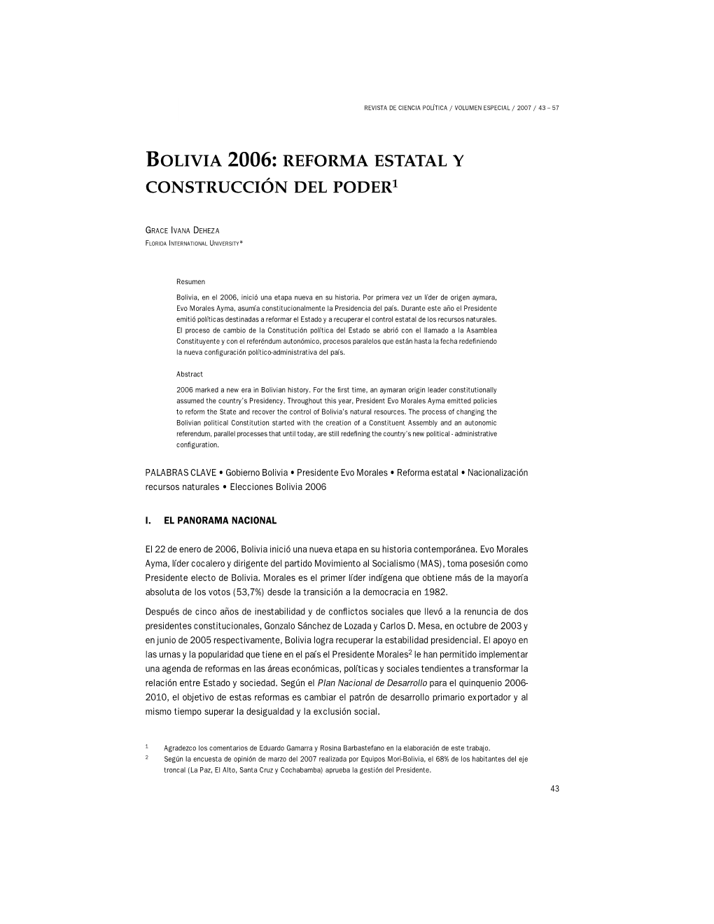 Redalyc.Bolivia 2006: Reforma Estatal Y Construcción Del Poder