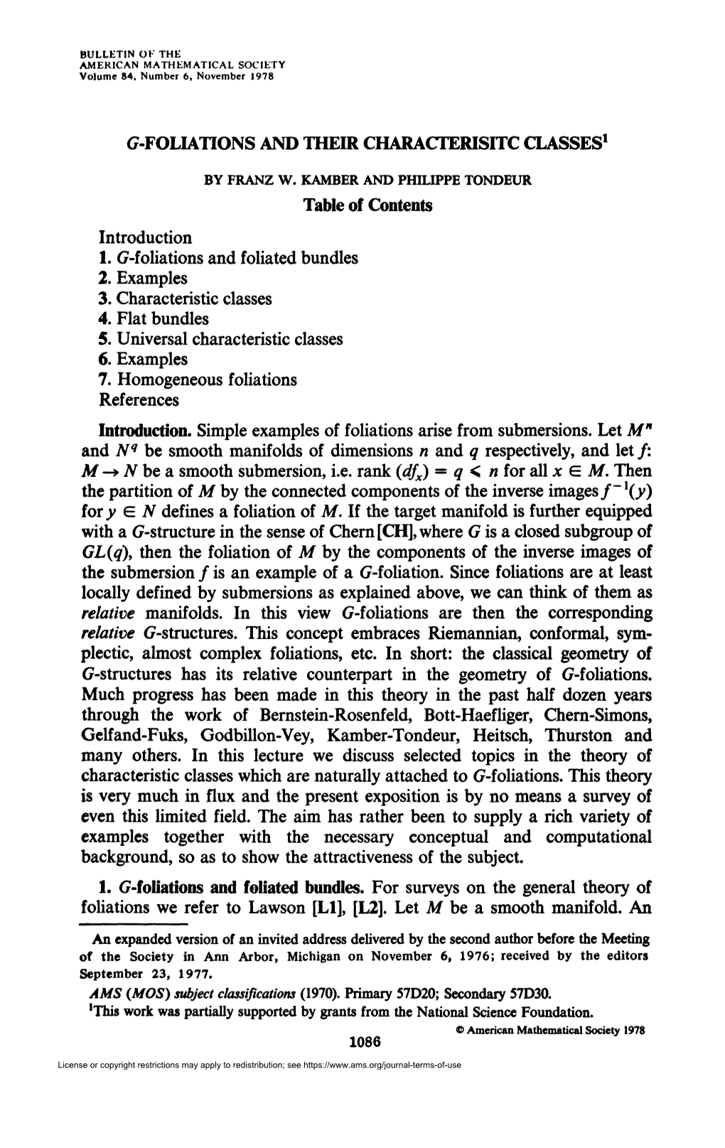 G-Foliations and Their Characterisitc Classes1