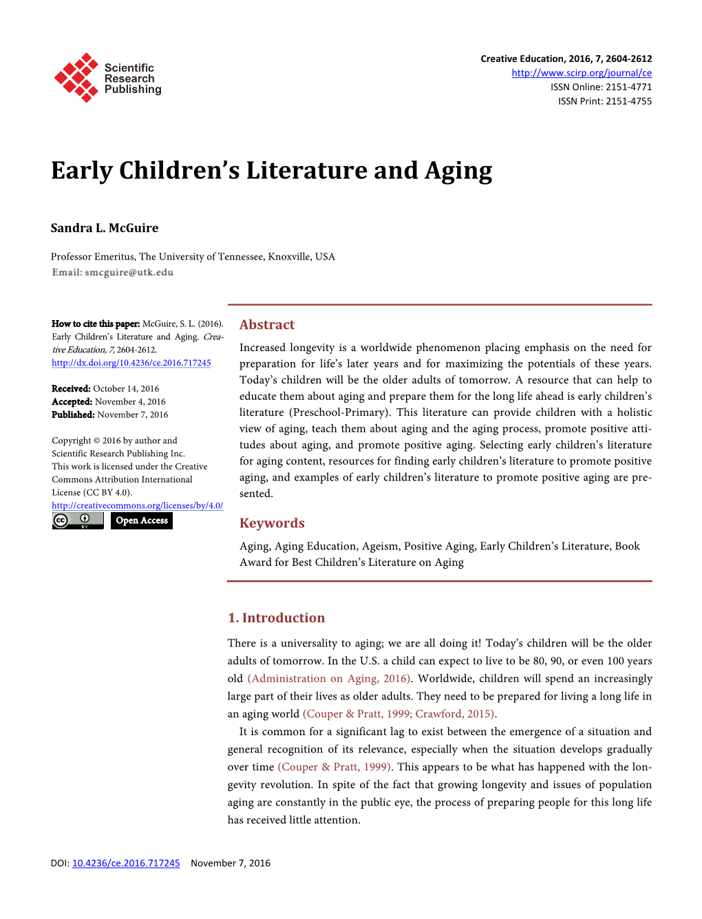 Early Children's Literature and Aging