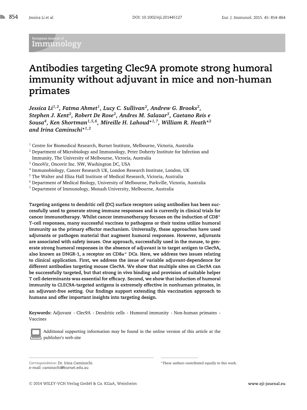 Antibodies Targeting Clec9a Promote Strong Humoral Immunity Without Adjuvant in Mice and Non-Human Primates