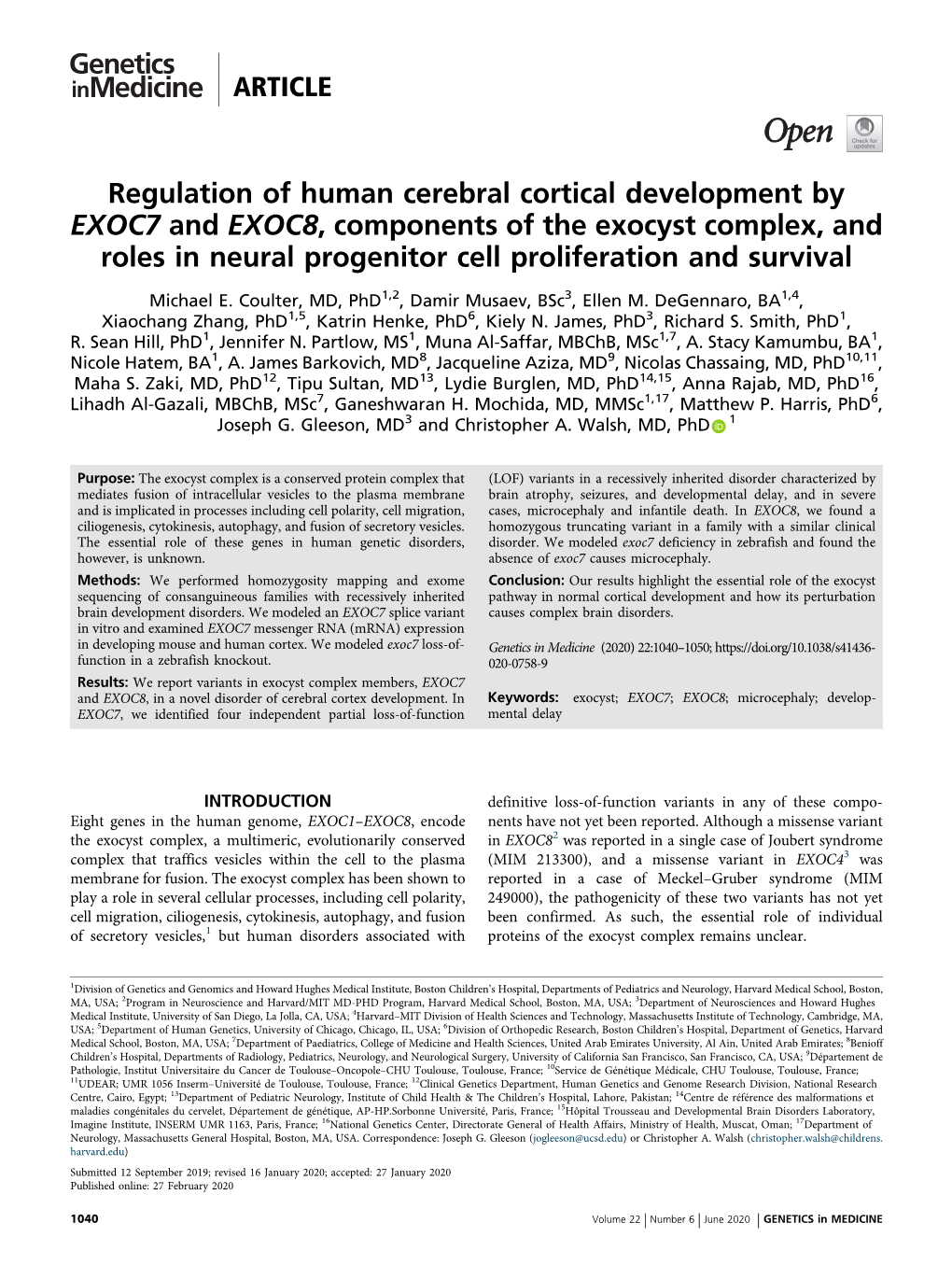 Regulation of Human Cerebral Cortical Development by EXOC7