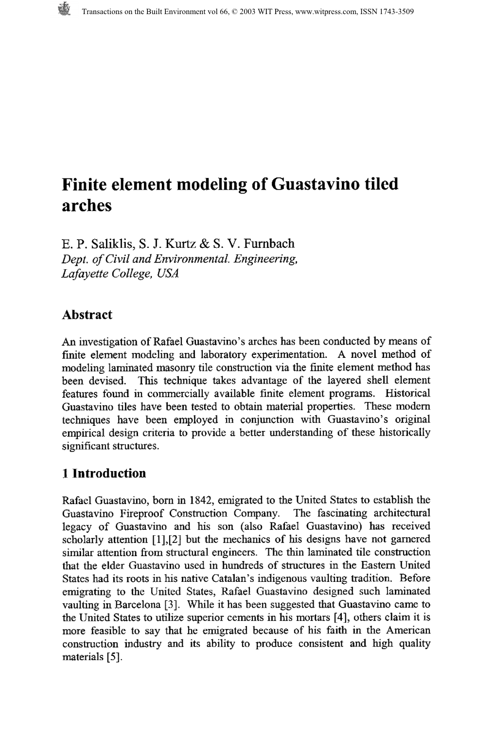 Finite Element Modeling of Guastavino Tiled Arches