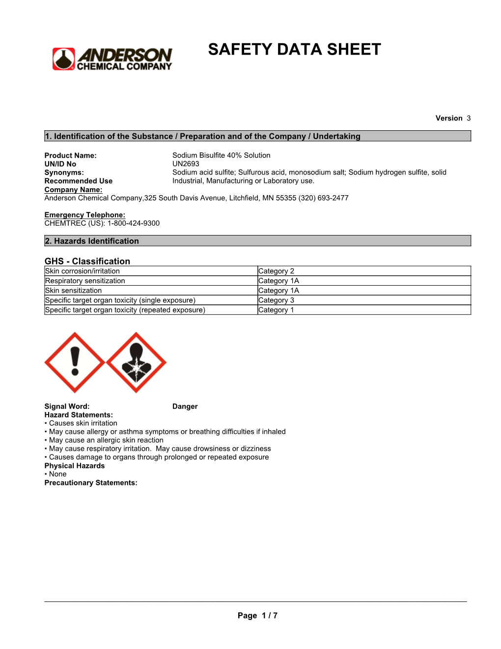 Sodium Bisulfite 40% Solution