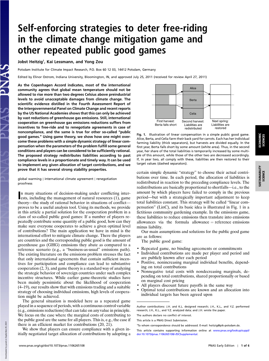 Self-Enforcing Strategies to Deter Free-Riding in the Climate Change Mitigation Game and Other Repeated Public Good Games