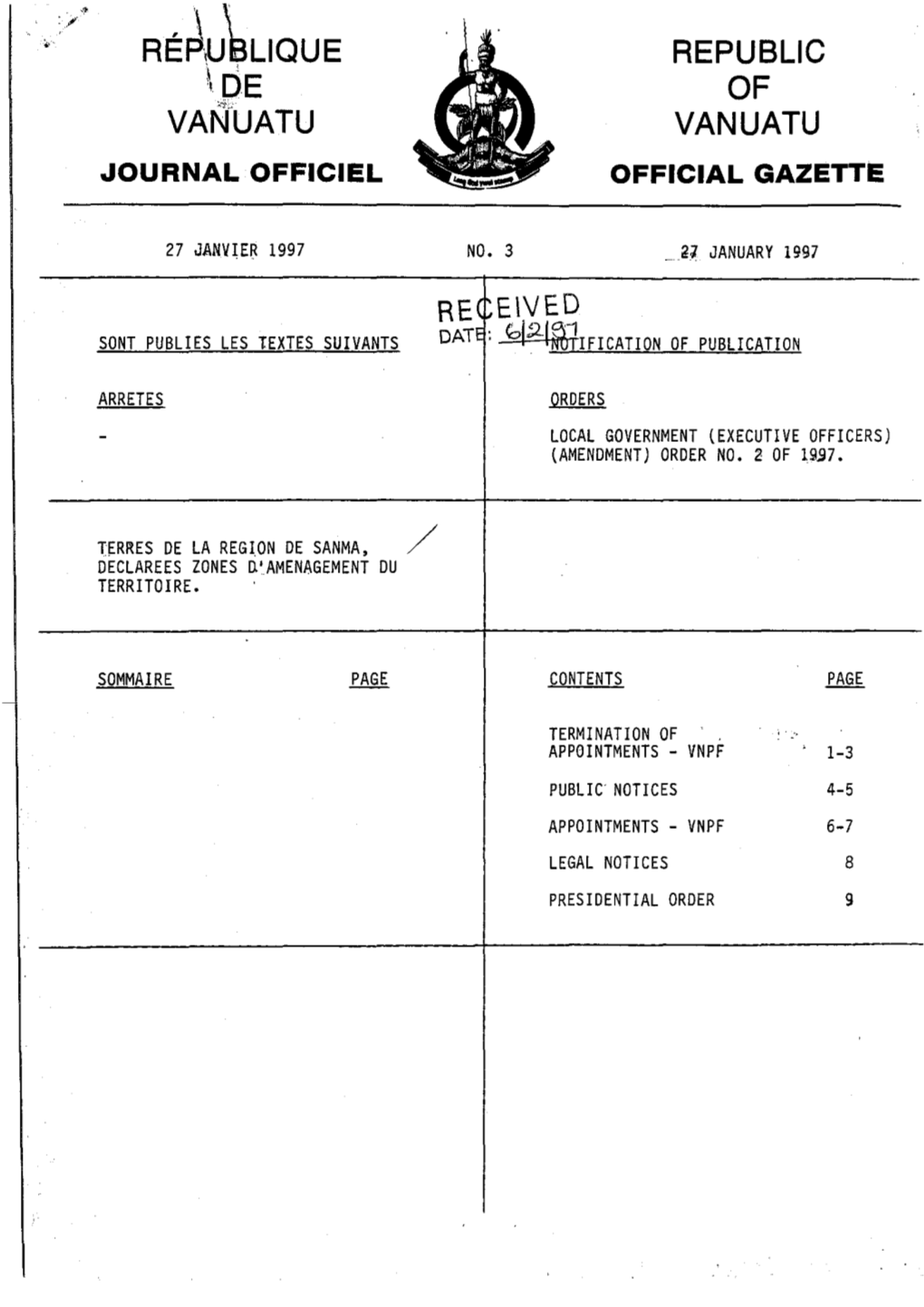 RE~\U~Llque REPUBLIC \OE of VANUATU VANUATU JOURNAL OFFICIEL OFFICIAL GAZETTE