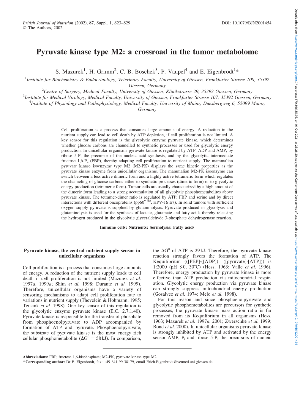 Pyruvate Kinase Type M2: a Crossroad in the Tumor Metabolome