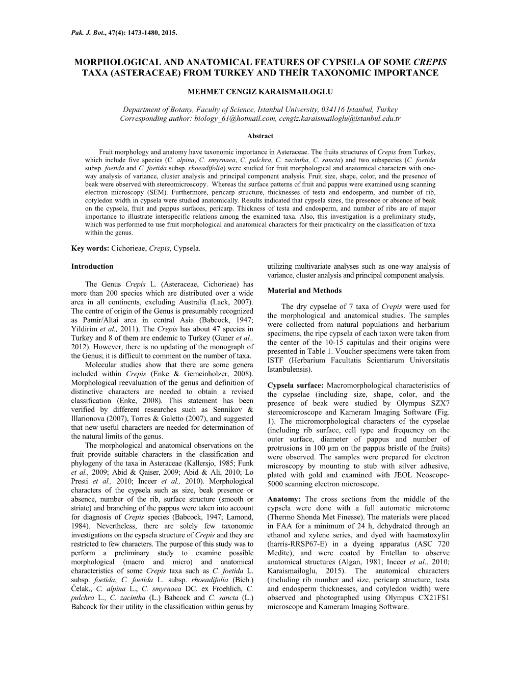 Asteraceae) from Turkey and Their Taxonomic Importance