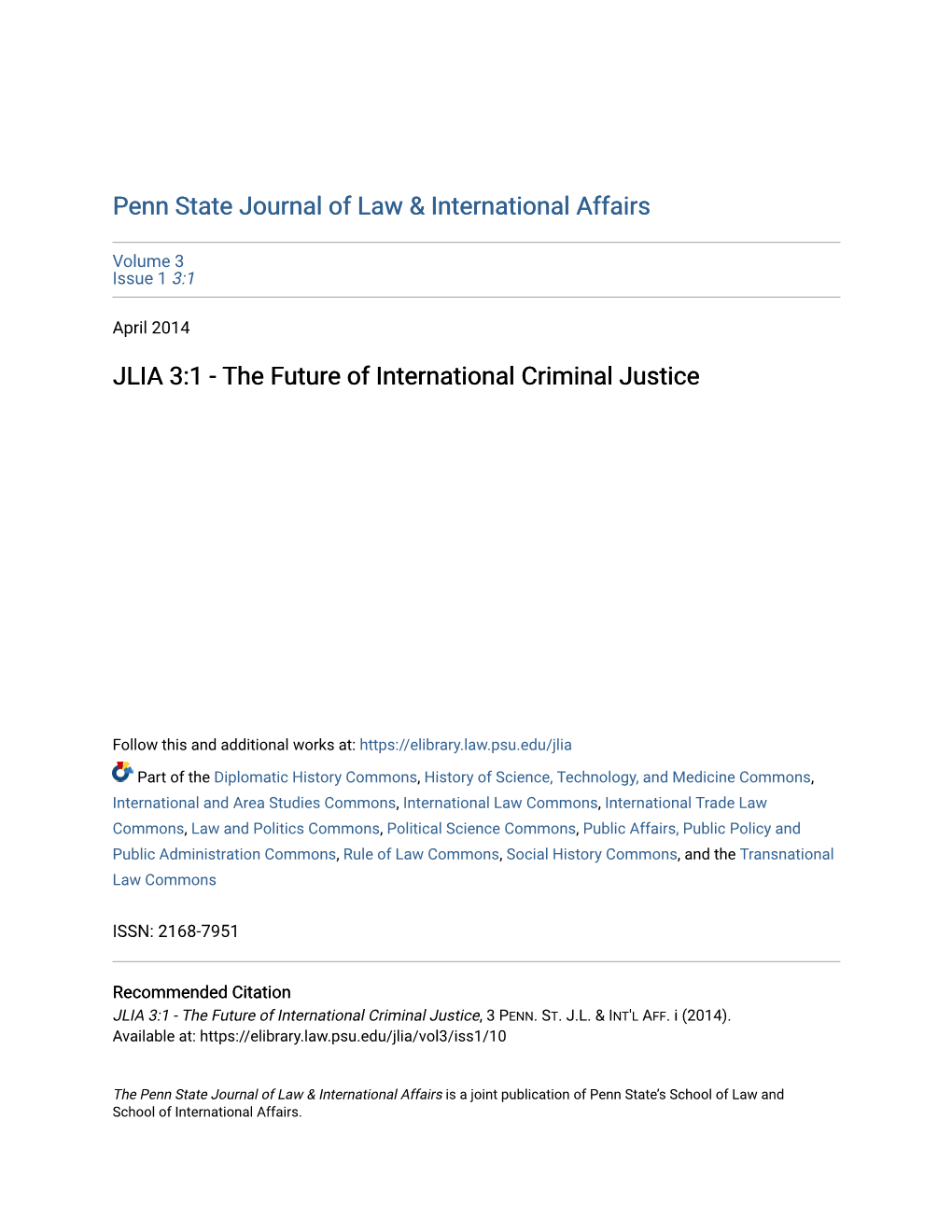 JLIA 3:1 - the Future of International Criminal Justice
