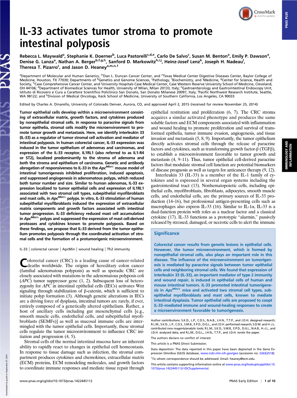 IL-33 Activates Tumor Stroma to Promote Intestinal Polyposis