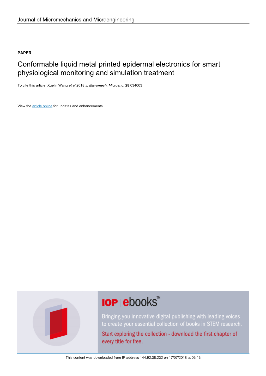 Conformable Liquid Metal Printed Epidermal Electronics for Smart Physiological Monitoring and Simulation Treatment