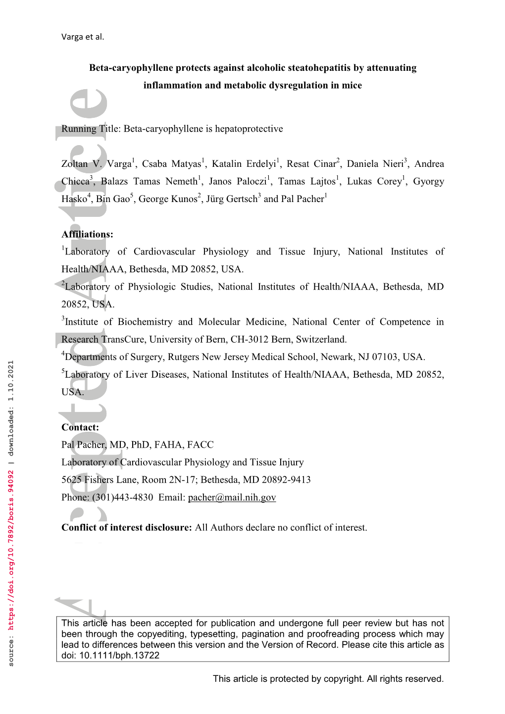 Beta-Caryophyllene Protects Against Alcoholic Steatohepatitis By