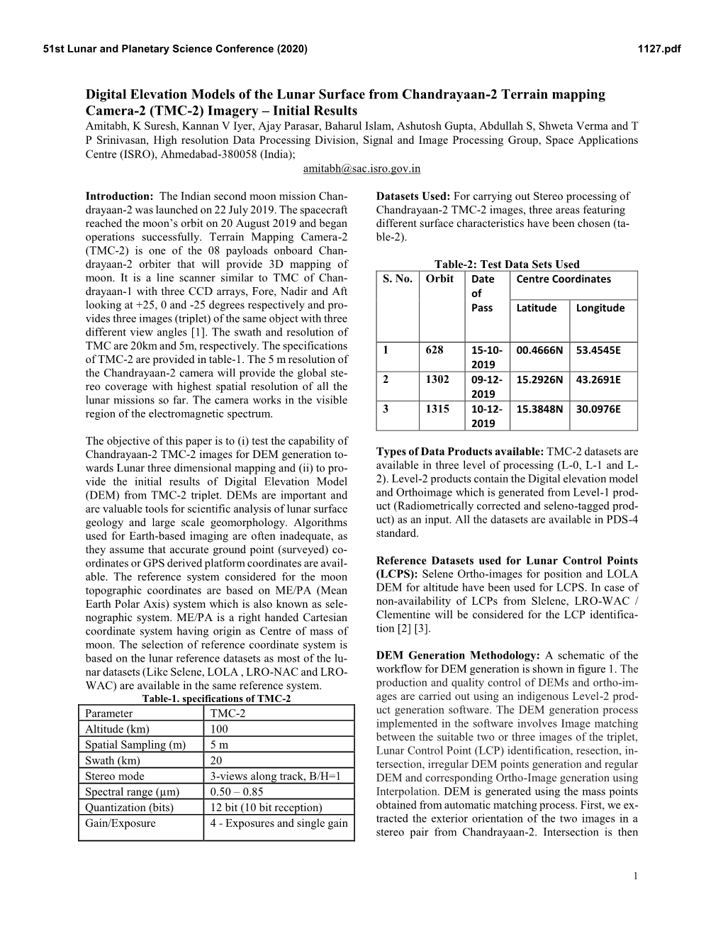 Digital Elevation Models of the Lunar Surface from Chandrayaan-2 Terrain Mapping Camera-2 (TMC-2) Imagery – Initial Results