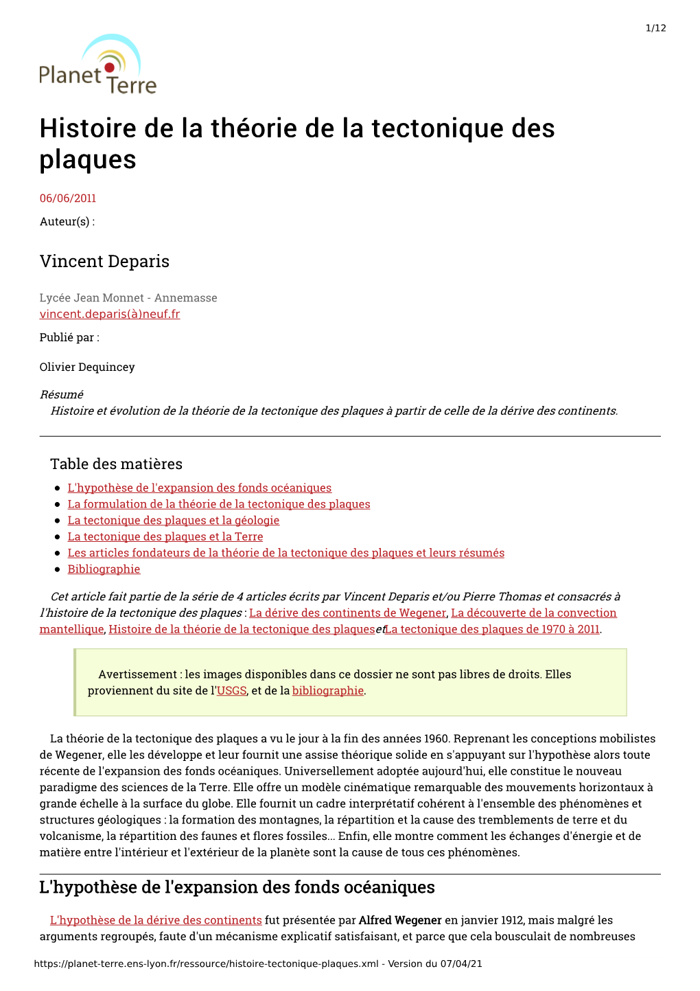 Histoire De La Théorie De La Tectonique Des Plaques