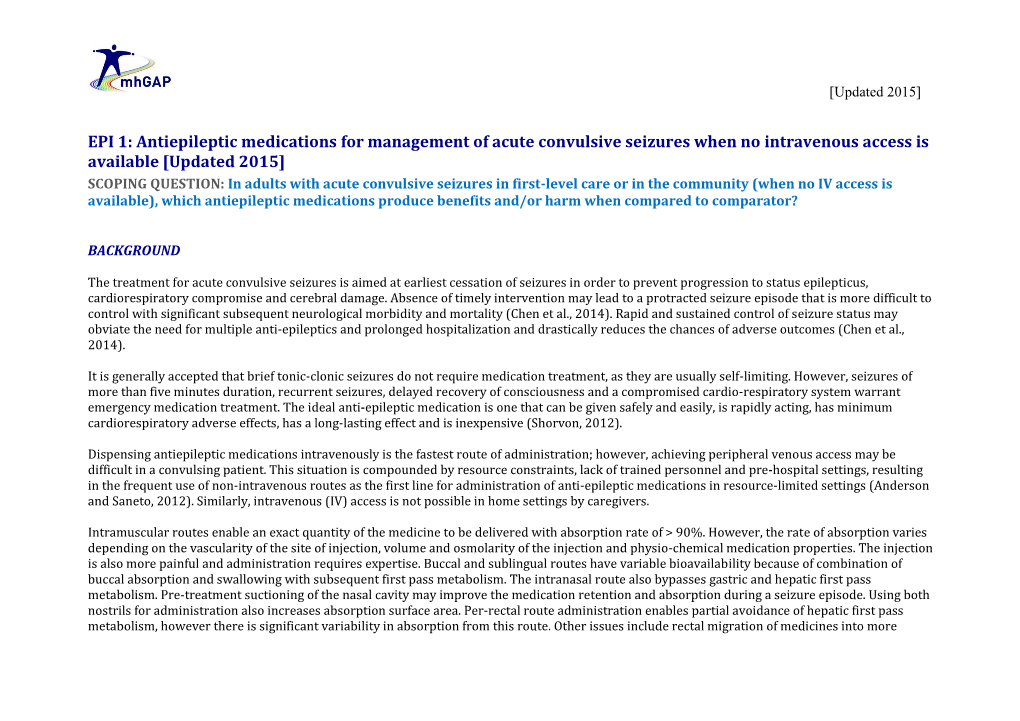 EPI 1: Antiepileptic Medications for Management of Acute Convulsive