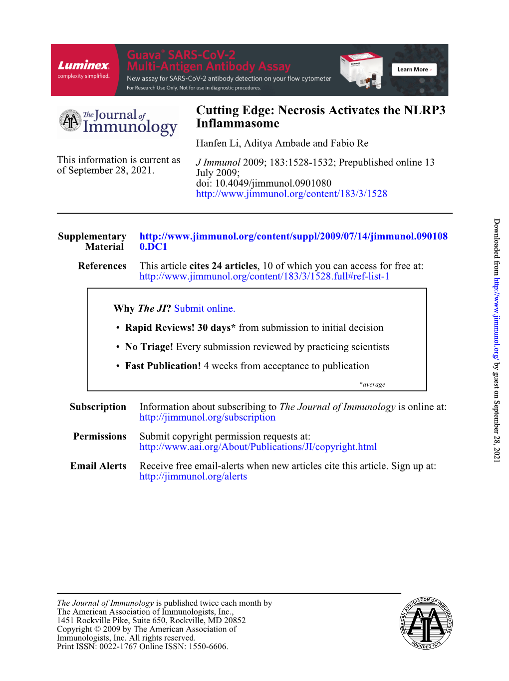 Inflammasome Cutting Edge: Necrosis Activates the NLRP3