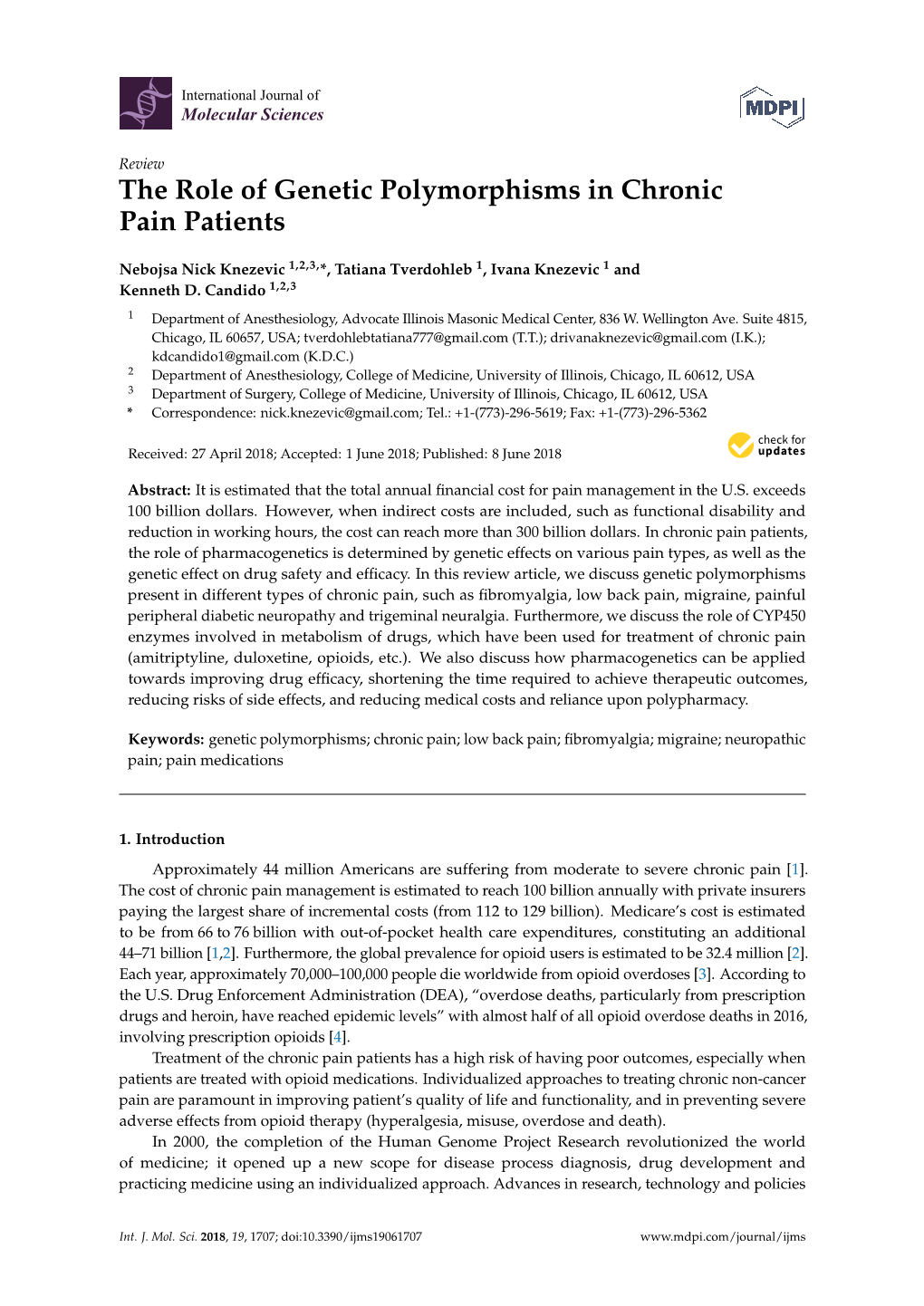 The Role of Genetic Polymorphisms in Chronic Pain Patients