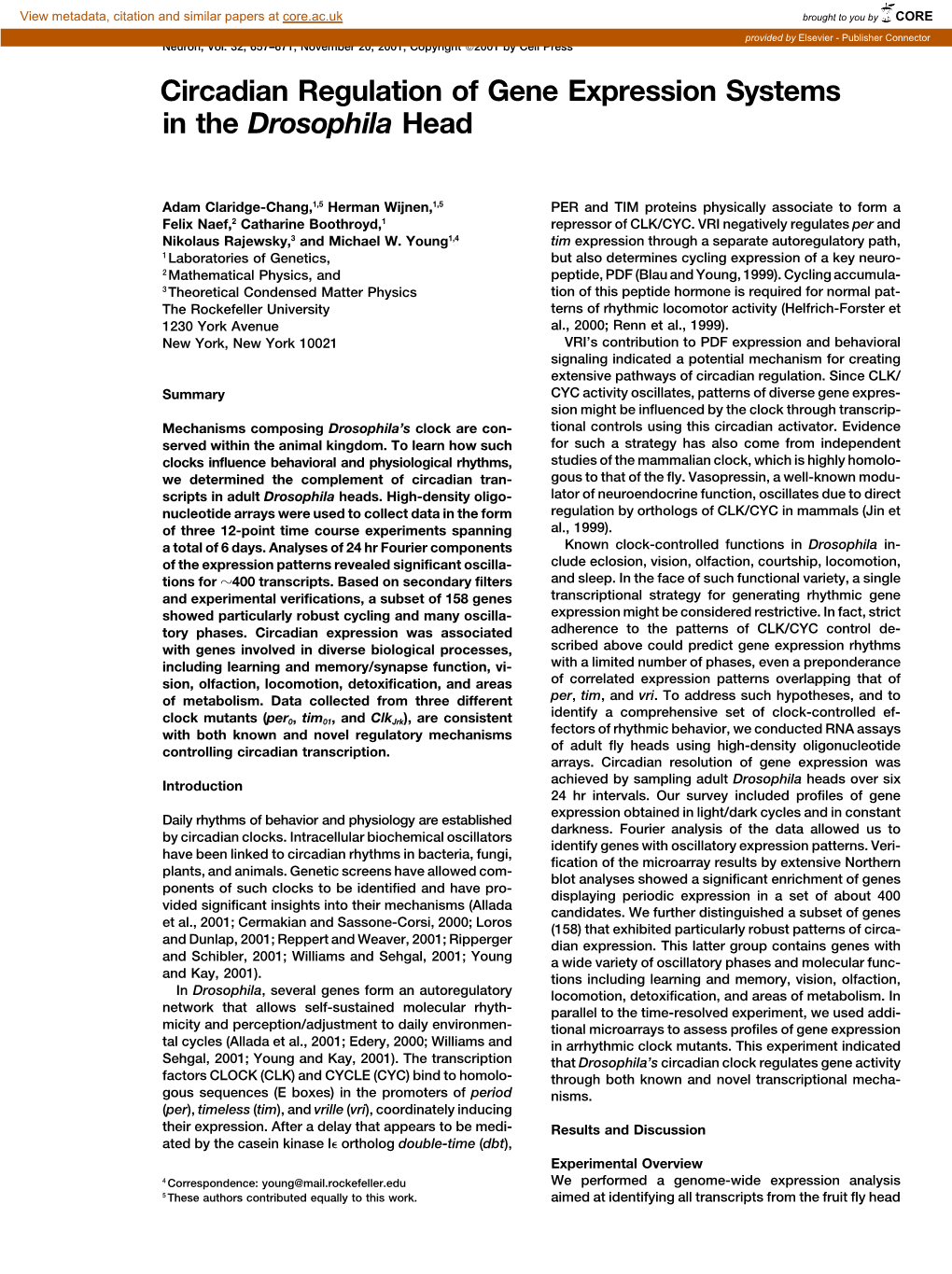 Circadian Regulation of Gene Expression Systems in the Drosophila Head