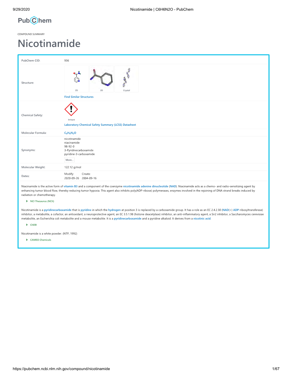 Nicotinamide | C6H6N2O - Pubchem