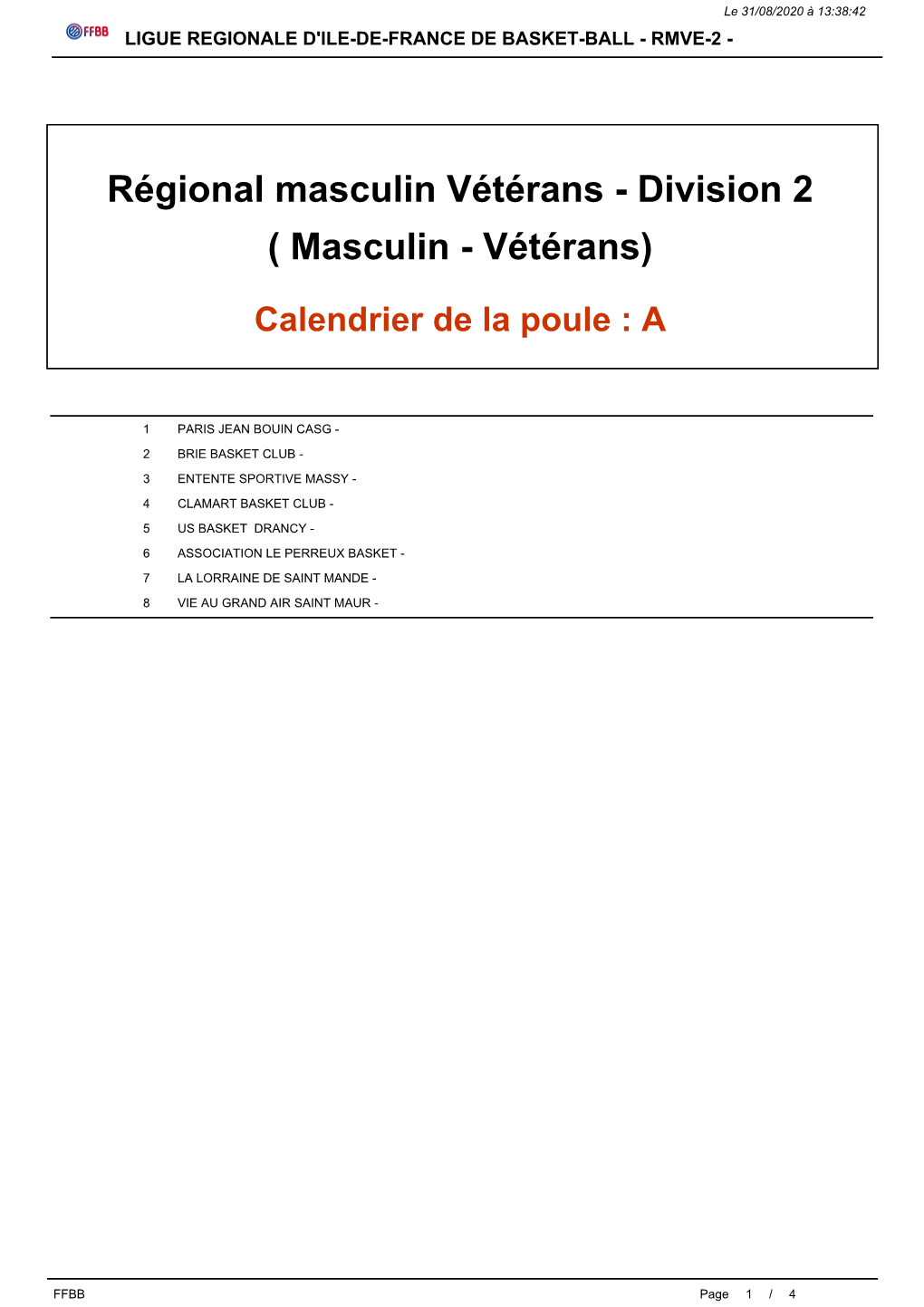 Masculin Vétérans - Division 2 ( Masculin - Vétérans)