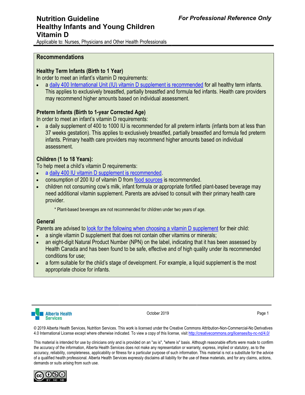 Nutrition Guideline Healthy Infants and Young Children Vitamin D