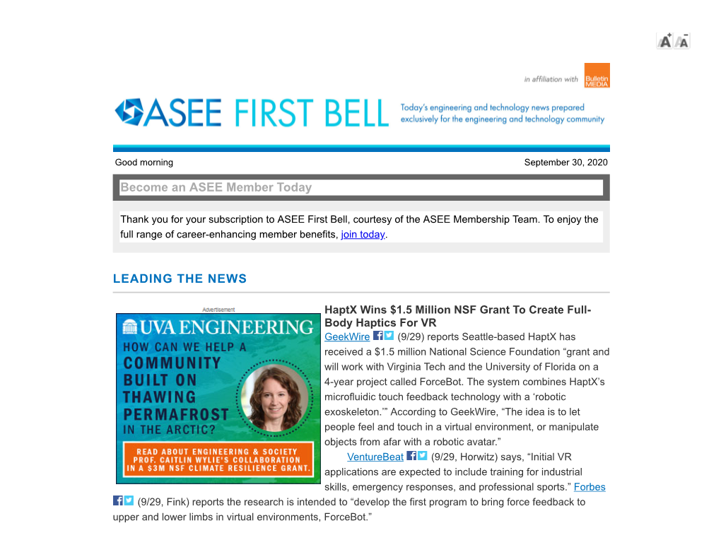 Become an ASEE Member Today LEADING the NEWS