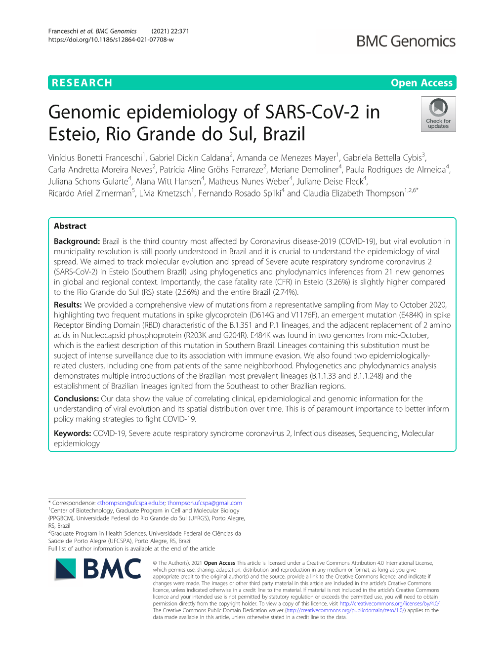 Genomic Epidemiology of SARS-Cov-2 In