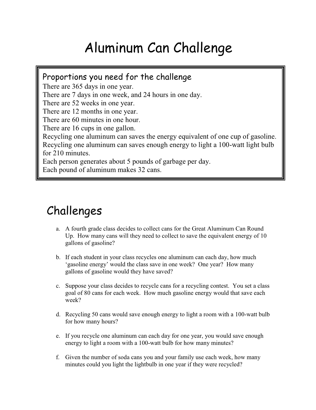 Aluminum Can Challenge