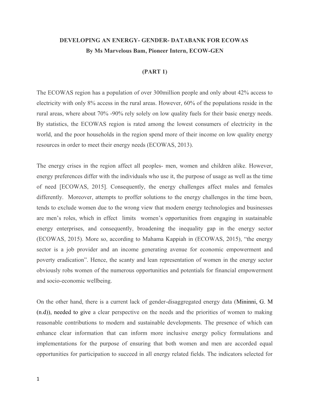 Developing an Energy- Gender- Databank for Ecowas