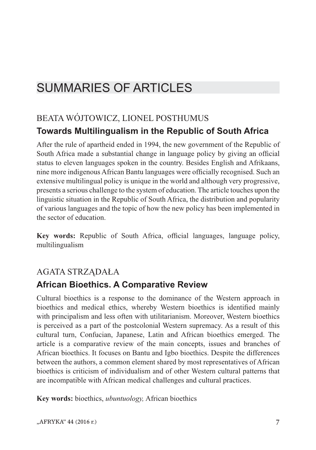 Summaries of Articles