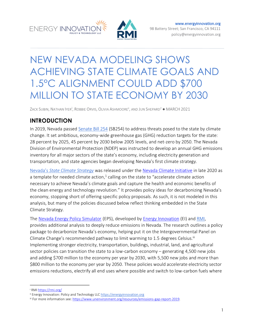 New Nevada Modeling Shows Achieving State Climate Goals and 1.5°C Alignment Could Add $700 Million to State Economy by 2030