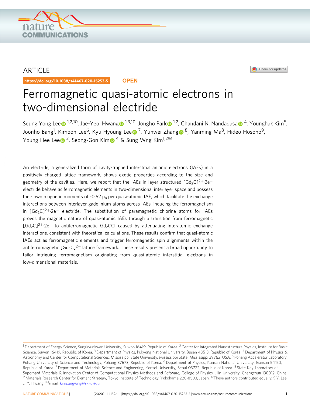 Ferromagnetic Quasi-Atomic Electrons in Two-Dimensional Electride