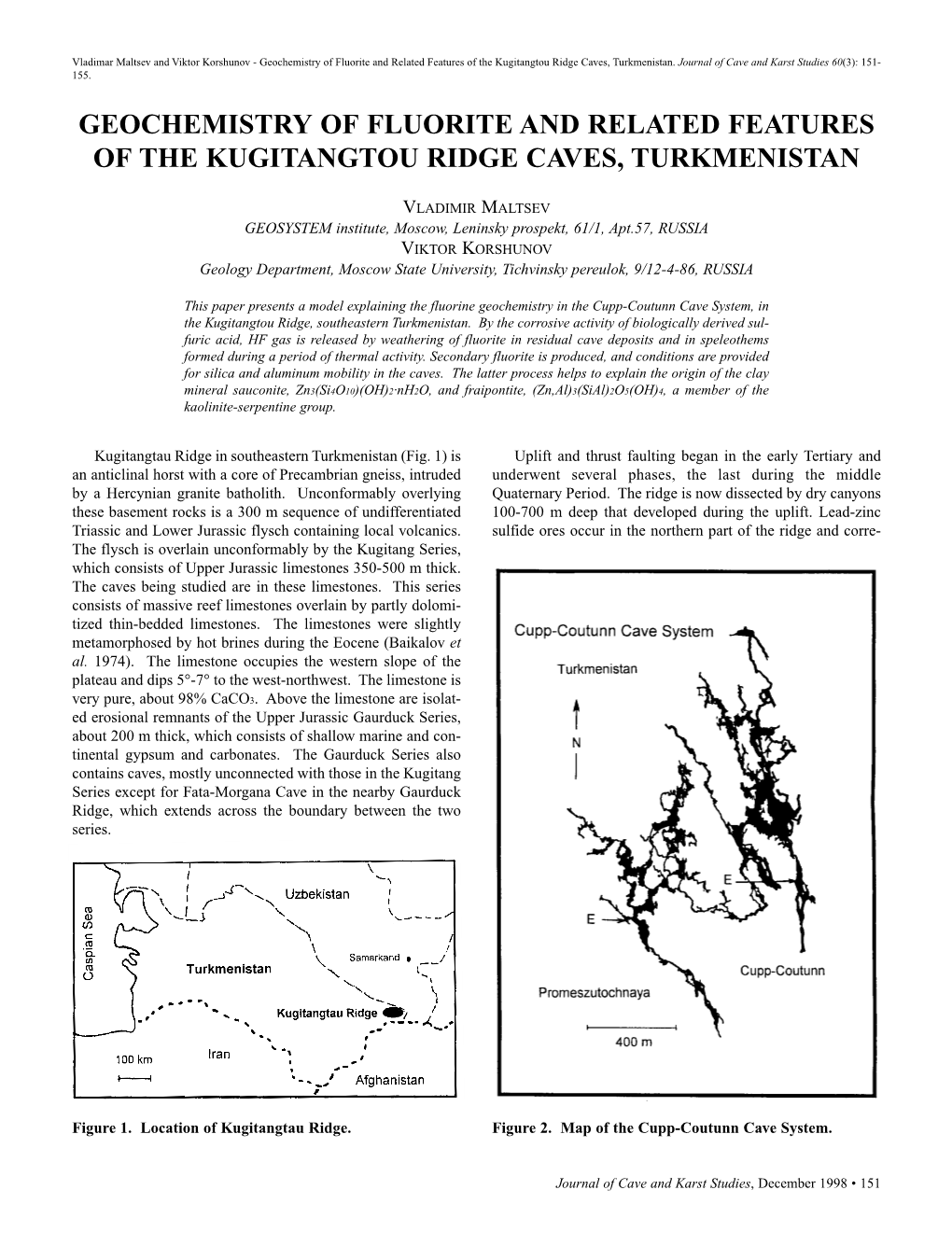 Geochemistry of Fluorite and Related Features of the Kugitangtou Ridge Caves, Turkmenistan