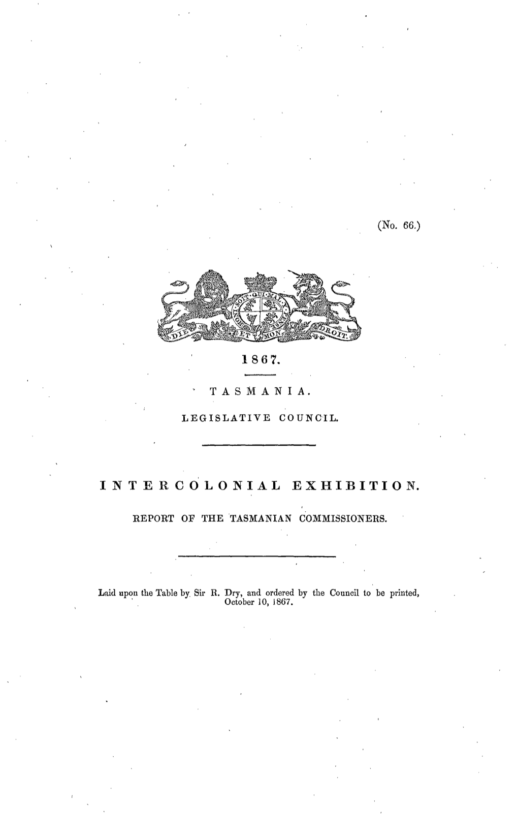 Intercolonial Exhibition Report of Tasmanian Commissioners