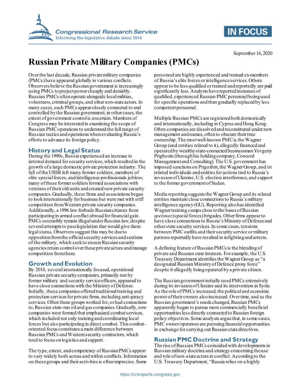 Russian Private Military Companies (Pmcs)