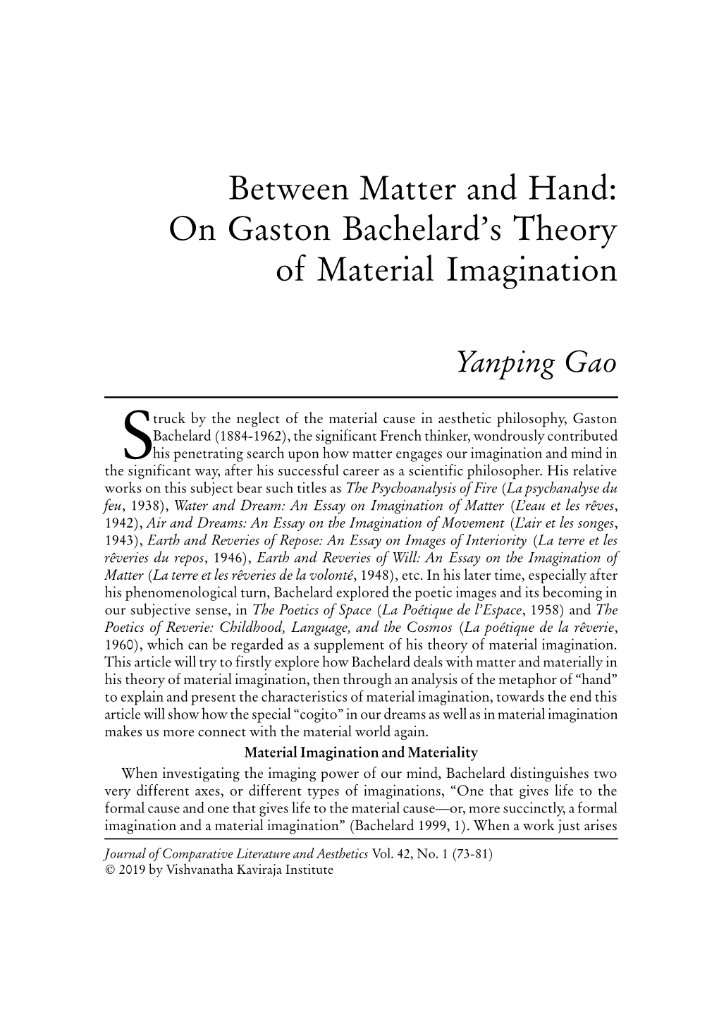 Between Matter and Hand: on Gaston Bachelard's Theory of Material